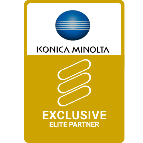 Konica Minolta logo with Exclusive Elite Partner badge for Konica Minolta WT-506 working table promotion