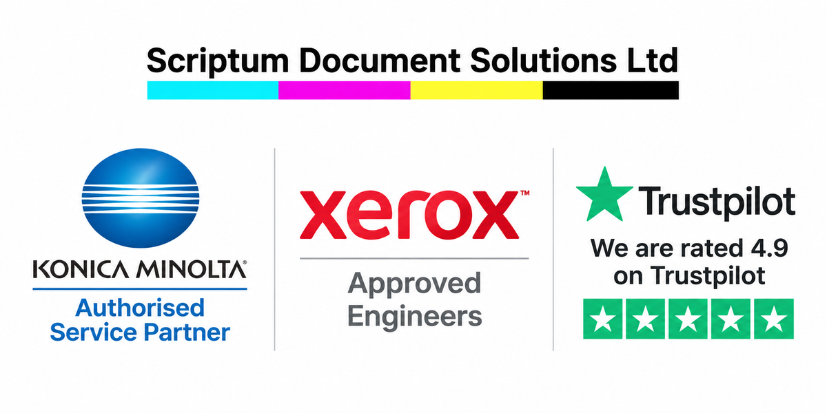 Scriptum Document Solutions – Konica Minolta Authorised Service Partner, Xerox Approved Engineers, rated Excellent on Trustpilot
